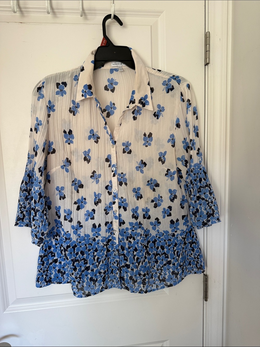 Fashion Bug Blue and Cream Floral Button-Down Shirt